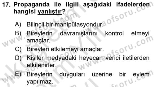 Medya ve İletişim Dersi 2024 - 2025 Yılı Yaz Okulu Sınav Soruları 17. Soru