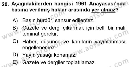 Medya ve İletişim Dersi 2024 - 2025 Yılı Yaz Okulu Sınav Soruları 20. Soru