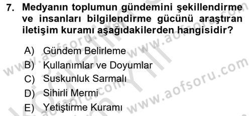 Medya ve İletişim Dersi 2024 - 2025 Yılı Yaz Okulu Sınav Soruları 7. Soru
