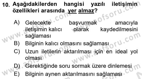 Medya ve İletişim Dersi 2025 - 2026 Yılı (Vize) Ara Sınav Soruları 10. Soru