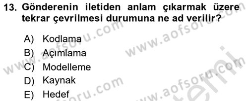 Medya ve İletişim Dersi 2025 - 2026 Yılı (Vize) Ara Sınav Soruları 13. Soru