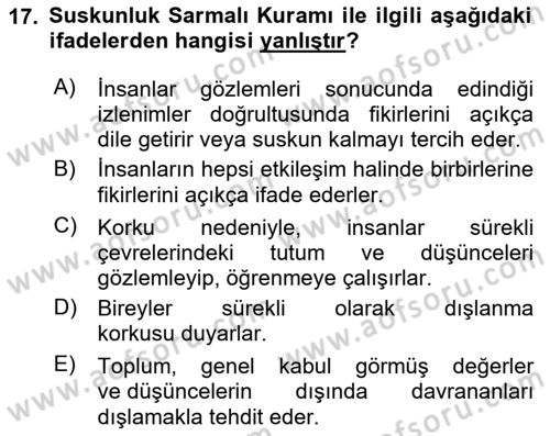 Medya ve İletişim Dersi 2025 - 2026 Yılı (Vize) Ara Sınav Soruları 17. Soru