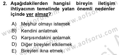 Medya ve İletişim Dersi 2025 - 2026 Yılı (Vize) Ara Sınav Soruları 2. Soru