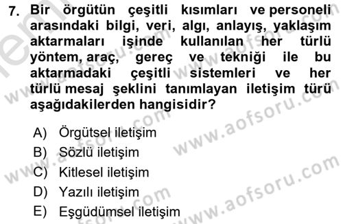 Medya ve İletişim Dersi 2025 - 2026 Yılı (Vize) Ara Sınav Soruları 7. Soru