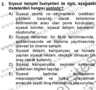 Siyasal İletişim Dersi 2012 - 2013 Yılı (Vize) Ara Sınavı 2. Soru