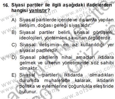Siyasal İletişim Dersi Ara Sınavı Deneme Sınav Soruları 16. Soru