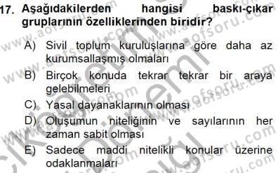 Siyasal İletişim Dersi 2015 - 2016 Yılı (Vize) Ara Sınavı 17. Soru