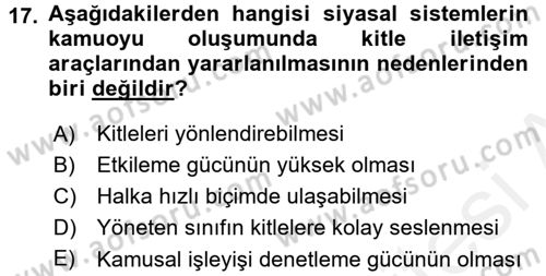 Siyasal İletişim Dersi 2017 - 2018 Yılı 3 Ders Sınav Soruları 17. Soru