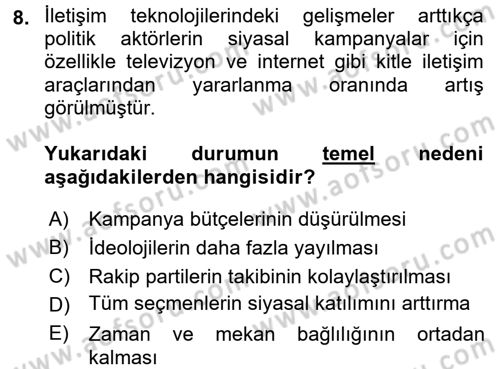 Siyasal İletişim Dersi 2017 - 2018 Yılı 3 Ders Sınav Soruları 8. Soru