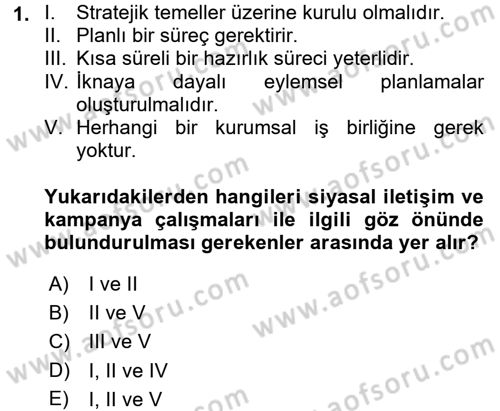 Siyasal İletişim Dersi 2017 - 2018 Yılı (Vize) Ara Sınavı 1. Soru