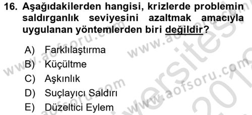 Siyasal İletişim Dersi 2017 - 2018 Yılı (Vize) Ara Sınavı 16. Soru