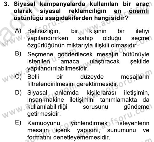 Siyasal İletişim Dersi 2017 - 2018 Yılı (Vize) Ara Sınavı 3. Soru