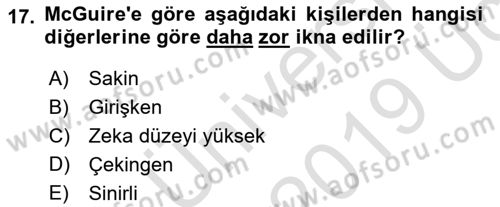 Siyasal İletişim Dersi 2018 - 2019 Yılı 3 Ders Sınavı 17. Soru