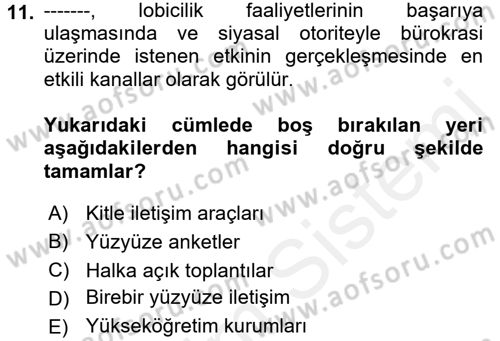 Siyasal İletişim Dersi 2018 - 2019 Yılı (Vize) Ara Sınavı 11. Soru