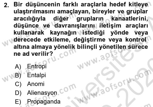 Siyasal İletişim Dersi 2019 - 2020 Yılı (Vize) Ara Sınavı 2. Soru