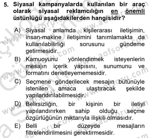 Siyasal İletişim Dersi 2019 - 2020 Yılı (Vize) Ara Sınavı 5. Soru