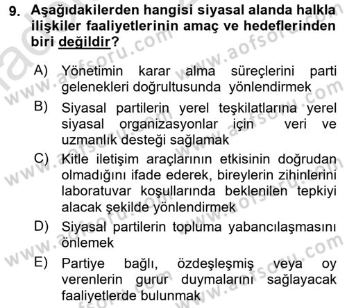 Siyasal İletişim Dersi 2019 - 2020 Yılı (Vize) Ara Sınavı 9. Soru