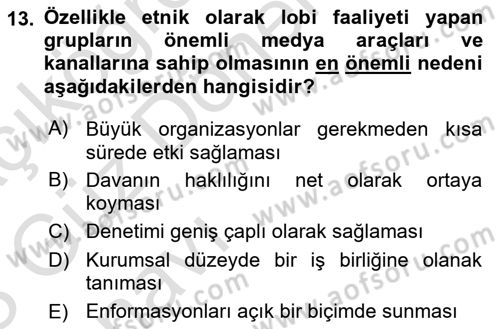 Siyasal İletişim Dersi Ara Sınavı Deneme Sınav Soruları 13. Soru