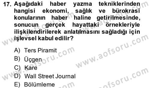 Haber Yazma Teknikleri Dersi 2014 - 2015 Yılı (Vize) Ara Sınavı 17. Soru