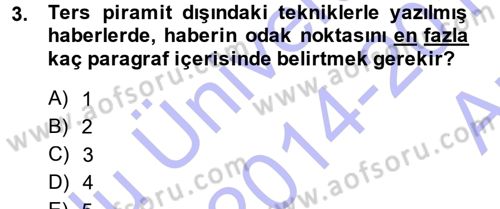 Haber Yazma Teknikleri Dersi 2014 - 2015 Yılı (Vize) Ara Sınavı 3. Soru