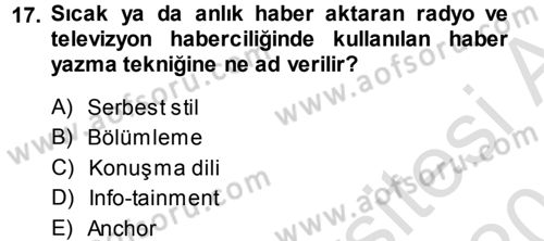 Haber Yazma Teknikleri Dersi 2014 - 2015 Yılı Tek Ders Sınavı 17. Soru