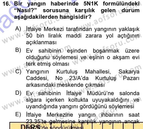 Haber Yazma Teknikleri Dersi 2015 - 2016 Yılı (Vize) Ara Sınavı 16. Soru