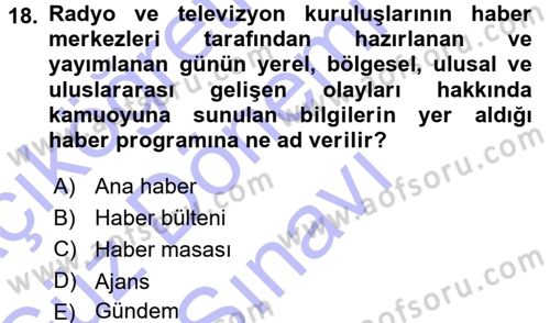 Haber Yazma Teknikleri Dersi 2015 - 2016 Yılı (Final) Dönem Sonu Sınav Soruları 18. Soru