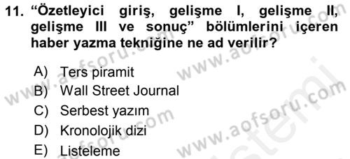 Haber Yazma Teknikleri Dersi 2015 - 2016 Yılı Tek Ders Sınavı 11. Soru