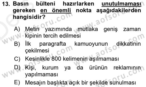 Haber Yazma Teknikleri Dersi 2015 - 2016 Yılı Tek Ders Sınavı 13. Soru