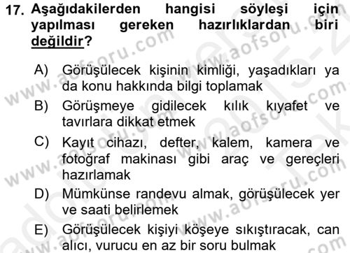 Haber Yazma Teknikleri Dersi 2015 - 2016 Yılı Tek Ders Sınavı 17. Soru