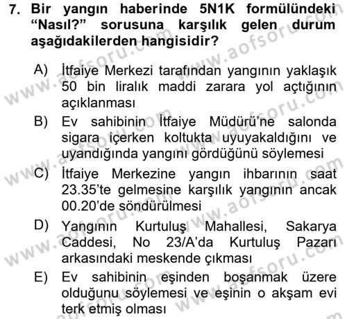 Haber Yazma Teknikleri Dersi 2015 - 2016 Yılı Tek Ders Sınavı 7. Soru