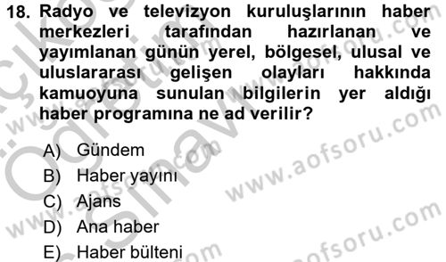 Haber Yazma Teknikleri Dersi 2016 - 2017 Yılı 3 Ders Sınavı 18. Soru