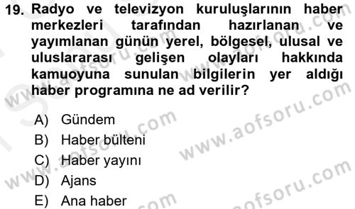 Haber Yazma Teknikleri Dersi 2016 - 2017 Yılı (Final) Dönem Sonu Sınavı 19. Soru