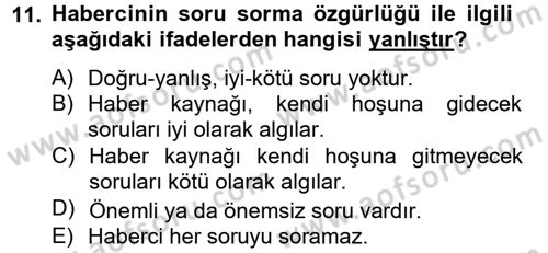 Haber Türleri Dersi 2012 - 2013 Yılı (Vize) Ara Sınav Soruları 11. Soru