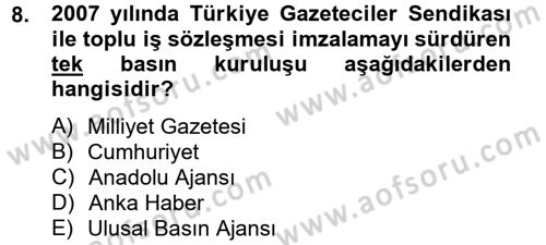 Haber Türleri Dersi 2012 - 2013 Yılı (Vize) Ara Sınav Soruları 8. Soru