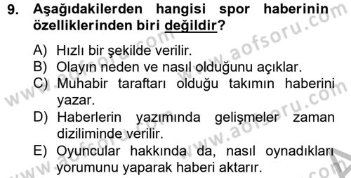 Haber Türleri Dersi 2012 - 2013 Yılı (Final) Dönem Sonu Sınav Soruları 9. Soru