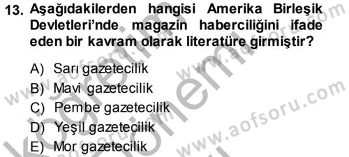 Haber Türleri Dersi 2013 - 2014 Yılı (Final) Dönem Sonu Sınav Soruları 13. Soru