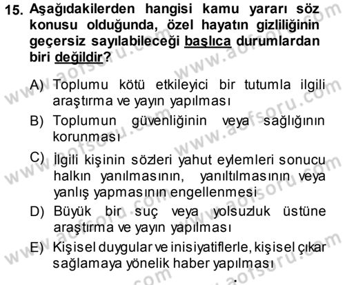 Haber Türleri Dersi 2013 - 2014 Yılı (Final) Dönem Sonu Sınav Soruları 15. Soru