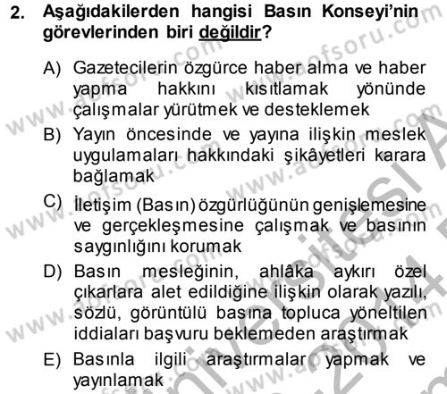 Haber Türleri Dersi 2013 - 2014 Yılı (Final) Dönem Sonu Sınav Soruları 2. Soru
