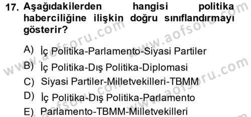 Haber Türleri Dersi 2014 - 2015 Yılı (Vize) Ara Sınav Soruları 17. Soru