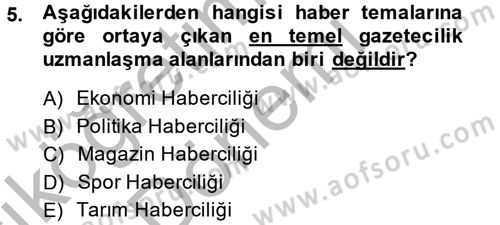 Haber Türleri Dersi 2014 - 2015 Yılı (Vize) Ara Sınav Soruları 5. Soru