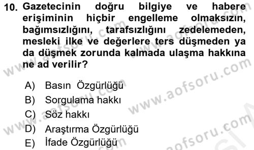 Haber Türleri Dersi 2015 - 2016 Yılı (Vize) Ara Sınav Soruları 10. Soru