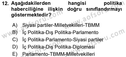 Haber Türleri Dersi 2015 - 2016 Yılı (Vize) Ara Sınavı 12. Soru