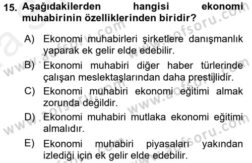 Haber Türleri Dersi 2015 - 2016 Yılı (Vize) Ara Sınav Soruları 15. Soru
