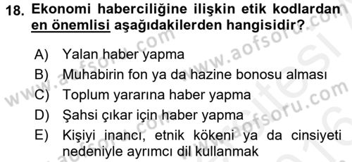Haber Türleri Dersi 2015 - 2016 Yılı (Vize) Ara Sınav Soruları 18. Soru