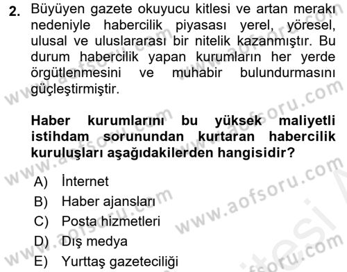 Haber Türleri Dersi 2015 - 2016 Yılı (Vize) Ara Sınavı 2. Soru