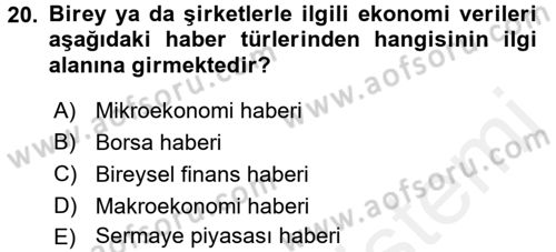 Haber Türleri Dersi 2015 - 2016 Yılı (Vize) Ara Sınavı 20. Soru