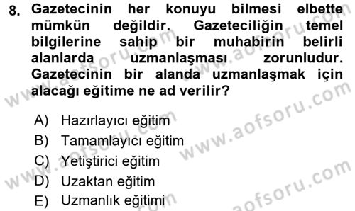 Haber Türleri Dersi 2015 - 2016 Yılı (Vize) Ara Sınavı 8. Soru