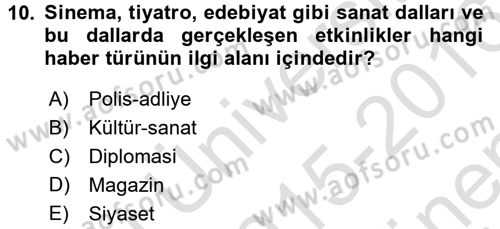 Haber Türleri Dersi 2015 - 2016 Yılı (Final) Dönem Sonu Sınav Soruları 10. Soru