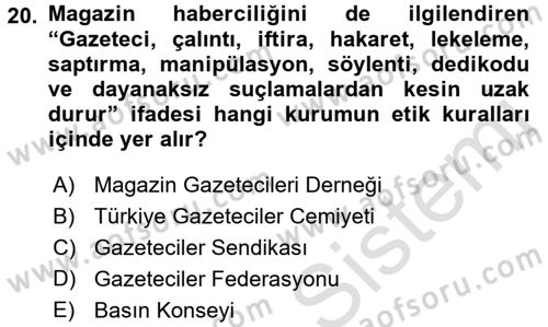 Haber Türleri Dersi 2015 - 2016 Yılı (Final) Dönem Sonu Sınav Soruları 20. Soru